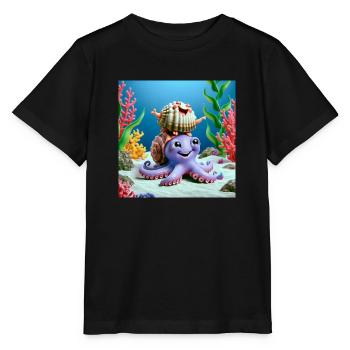 Calmar avec une palourde sur la tête - T-shirt bio MINI CREATOR Stanley/Stella Enfant - noir - Devant - Mikhail (115cm)