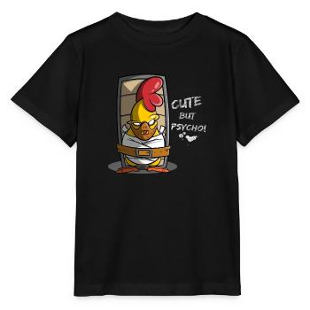 Cute but psycho, poulet en camisole de force, idée cadeau - T-shirt bio MINI CREATOR Stanley/Stella Enfant - noir - Devant - Mikhail (115cm)