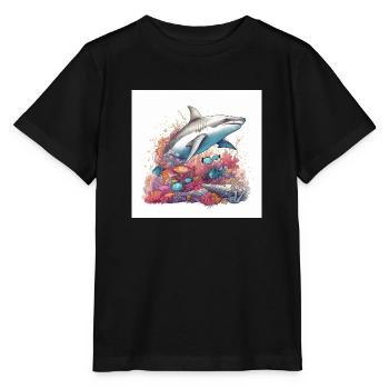 Un requin dangereux nage dans le récif corallien - T-shirt bio MINI CREATOR Stanley/Stella Enfant - noir - Devant - Mikhail (115cm)