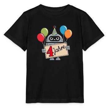 4 ans, 4e anniversaire robot avec ballons - T-shirt bio MINI CREATOR Stanley/Stella Enfant - noir - Devant - Mikhail (115cm)