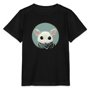 Petite souris blanche avec foulard en cercle - T-shirt bio MINI CREATOR Stanley/Stella Enfant - noir - Devant - Mikhail (115cm)