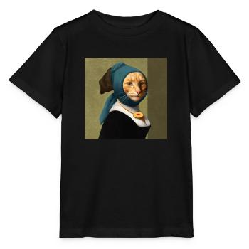 Painting of a cat in Vermeer style - Stanley/Stella MINI CREATOR Kids’ T-Shirt - black - Front - Mikhail (115cm)