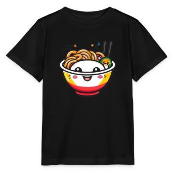 Happy kawaii noodle bowl with chopsticks - Stanley/Stella MINI CREATOR Kids’ T-Shirt - black - Front - Mikhail (115cm)