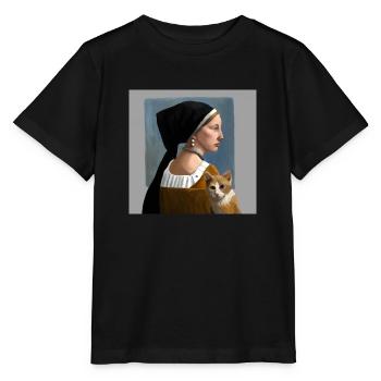 Chat avec dame dans des peintures dans le style Johannes Vermeer - T-shirt bio MINI CREATOR Stanley/Stella Enfant - noir - Devant - Mikhail (115cm)