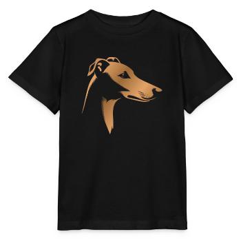 Windhund Greyhound, Hundekopf, Zeichnung bronze - Stanley/Stella Kinder T-Shirt MINI CREATOR  - Schwarz - Vorne - Mikhail (115cm)