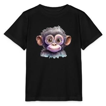 Dessin à l’aquarelle de singe - T-shirt bio MINI CREATOR Stanley/Stella Enfant - noir - Devant - Mikhail (115cm)
