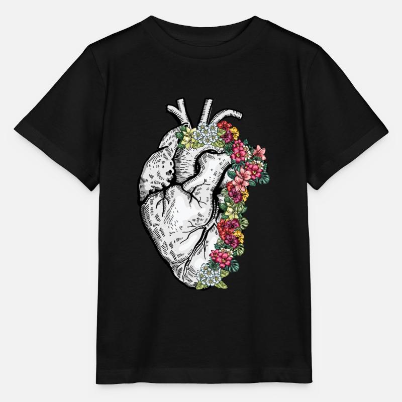 Anatomisches Herz mit Blumen Kardiologie - Stanley/Stella Kinder T-Shirt MINI CREATOR - Schwarz