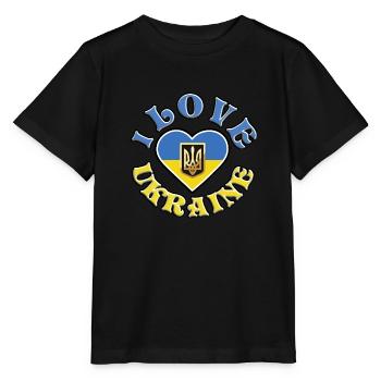 I love Ukraine, with flag and heart - Stanley/Stella MINI CREATOR Kids’ T-Shirt - black - Front - Mikhail (115cm)