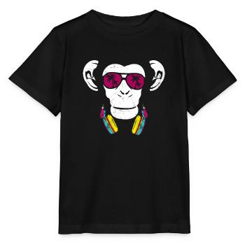 Monkey Cooler Affe DJ Kopfhörer Ausgehen Spaß Part - Stanley/Stella Kinder T-Shirt MINI CREATOR  - Schwarz - Vorne - Mikhail (115cm)