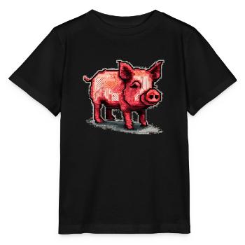 Petit porcelet comme cochon domestique dans les graphismes rétro - T-shirt bio MINI CREATOR Stanley/Stella Enfant - noir - Devant - Mikhail (115cm)