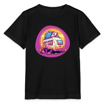 Hérisson sur caravane camping - T-shirt bio MINI CREATOR Stanley/Stella Enfant - noir - Devant - Mikhail (115cm)