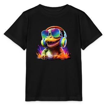 Cooles Baby Krokodil mit Headset Geschenk Kroko - Stanley/Stella Kinder T-Shirt MINI CREATOR  - Schwarz - Vorne - Mikhail (115cm)