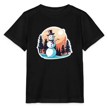 Dessin de Noël bonhomme de neige - T-shirt bio MINI CREATOR Stanley/Stella Enfant - noir - Devant - Mikhail (115cm)