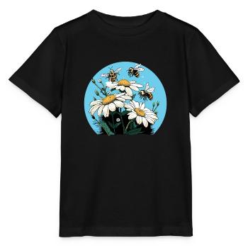Gänseblümchen und Bienen - weiße/gelbe Blumen - Stanley/Stella Kinder T-Shirt MINI CREATOR  - Schwarz - Vorne - Mikhail (115cm)