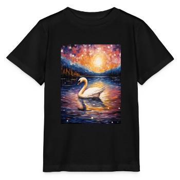 Cygne, Van Gogh, Nuit Étoilée, Animal, Oiseau - T-shirt bio MINI CREATOR Stanley/Stella Enfant - noir - Devant - Mikhail (115cm)