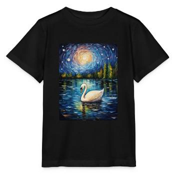 Cygne, Van Gogh, Nuit Étoilée, Animal, Oiseau - T-shirt bio MINI CREATOR Stanley/Stella Enfant - noir - Devant - Mikhail (115cm)