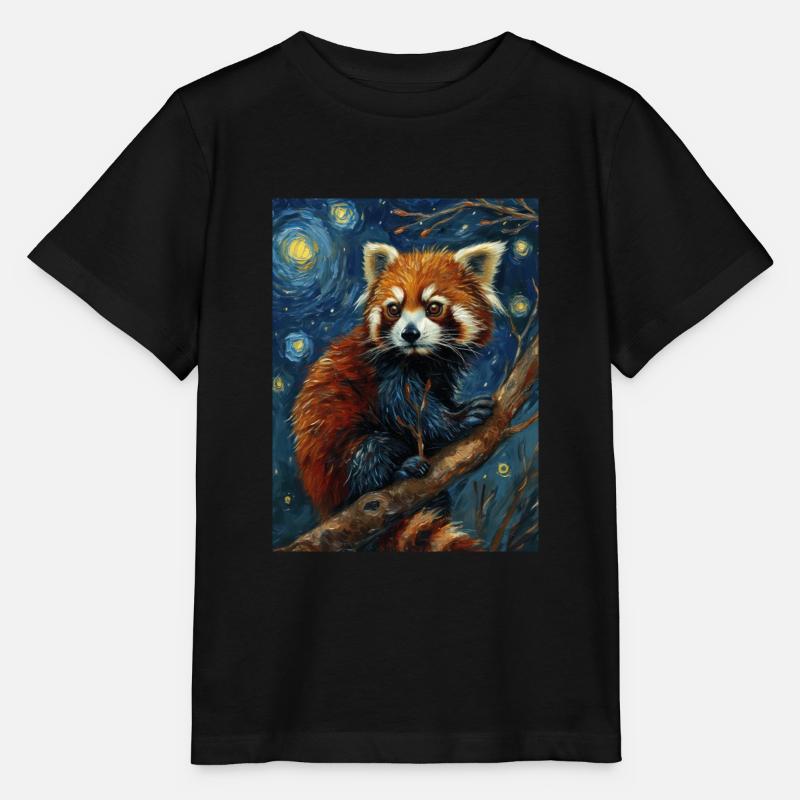 roter panda, van gogh, style - Stanley/Stella Kinder T-Shirt MINI CREATOR  - Schwarz