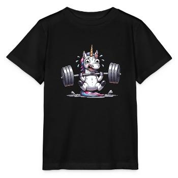 Eenhoorn Gewichtheffer Fitness Training Training - Stanley/Stella Kinder-T-shirt MINI CREATOR  - zwart - Voor - Mikhail (115cm)