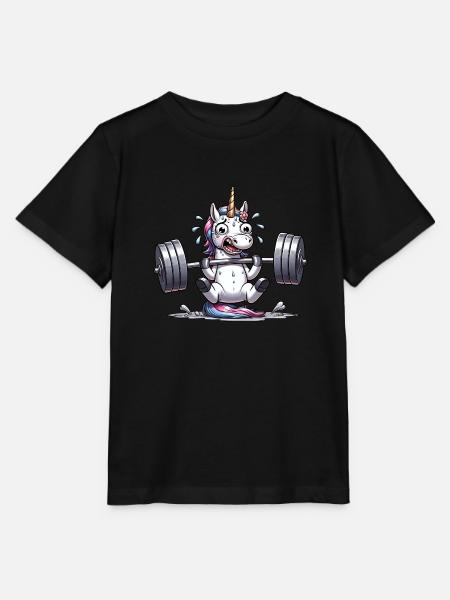 Einhorn Gewichtheber Fitness Training Workout - Stanley/Stella T-shirt MINI CREATOR til børn - sort
