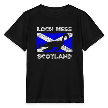 Distressed Scottish Nessie Saltire Flagge - Stanley/Stella Kinder T-Shirt MINI CREATOR  - Schwarz - Vorne - Mikhail (115cm)