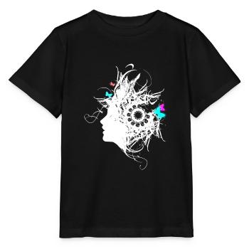 Motif d'art femme aux papillons blanc - T-shirt bio MINI CREATOR Stanley/Stella Enfant - noir - Devant - Mikhail (115cm)