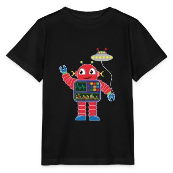 Petit robot rouge avec vaisseau spatial - T-shirt bio MINI CREATOR Stanley/Stella Enfant - noir - Devant - Mikhail (115cm)