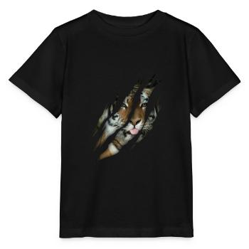 Funny Tiger Safari Animal Cat - Stanley/Stella MINI CREATOR Kids’ T-Shirt - black - Front - Mikhail (115cm)