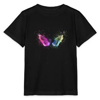 ailes de pêche,ailes,aquarelle,coloré,ailes d’ange - T-shirt bio MINI CREATOR Stanley/Stella Enfant - noir - Devant - Mikhail (115cm)