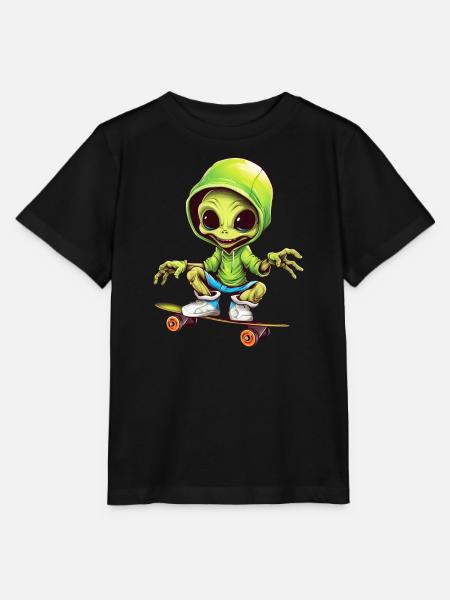 Außerirdischer auf dem Space-Skateboard - Stanley/Stella Kinder T-Shirt MINI CREATOR  - Schwarz