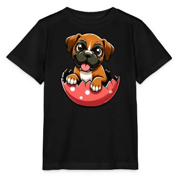 Buntes Boxer-Hund Osterei Schlüpf Design - Stanley/Stella Kinder T-Shirt MINI CREATOR  - Schwarz - Vorne - Mikhail (115cm)