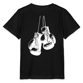 Hängend weisse Boxhandschuhe Design. Logo Design - Stanley/Stella Kinder T-Shirt MINI CREATOR  - Schwarz - Vorne - Mikhail (115cm)