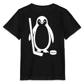 Minimalistischer Pinguin Eishockeyspieler  - Stanley/Stella Kinder T-Shirt MINI CREATOR  - Schwarz - Vorne - Mikhail (115cm)