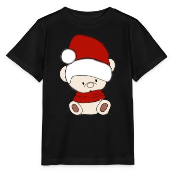 Teddy bear with winter hat Santa hat - Stanley/Stella MINI CREATOR Kids’ T-Shirt - black - Front - Mikhail (115cm)