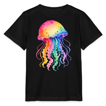 Illustration aquarelle de méduse colorée - T-shirt bio MINI CREATOR Stanley/Stella Enfant - noir - Devant - Mikhail (115cm)