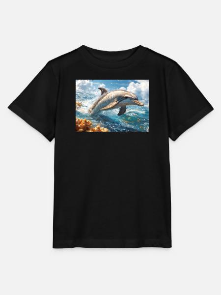 Springender Delfin Tümmler Meeressäuger - Stanley/Stella Kinder T-Shirt MINI CREATOR - Schwarz