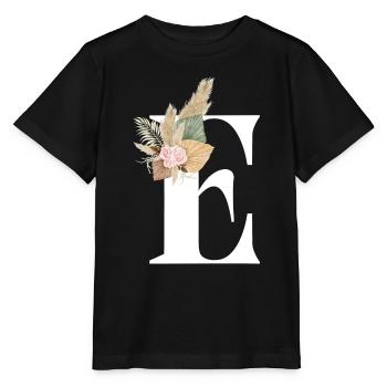 blumiger Buchstabe E - Stanley/Stella Kinder T-Shirt MINI CREATOR  - Schwarz - Vorne - Mikhail (115cm)