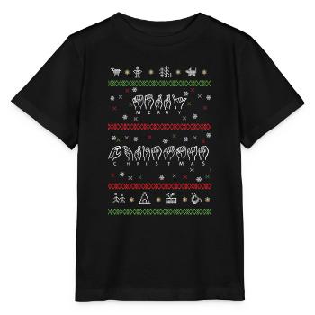 Merry Christmas Sweatshirt in Gebärdensprache - Stanley/Stella Kinder T-Shirt MINI CREATOR  - Schwarz - Vorne - Mikhail (115cm)