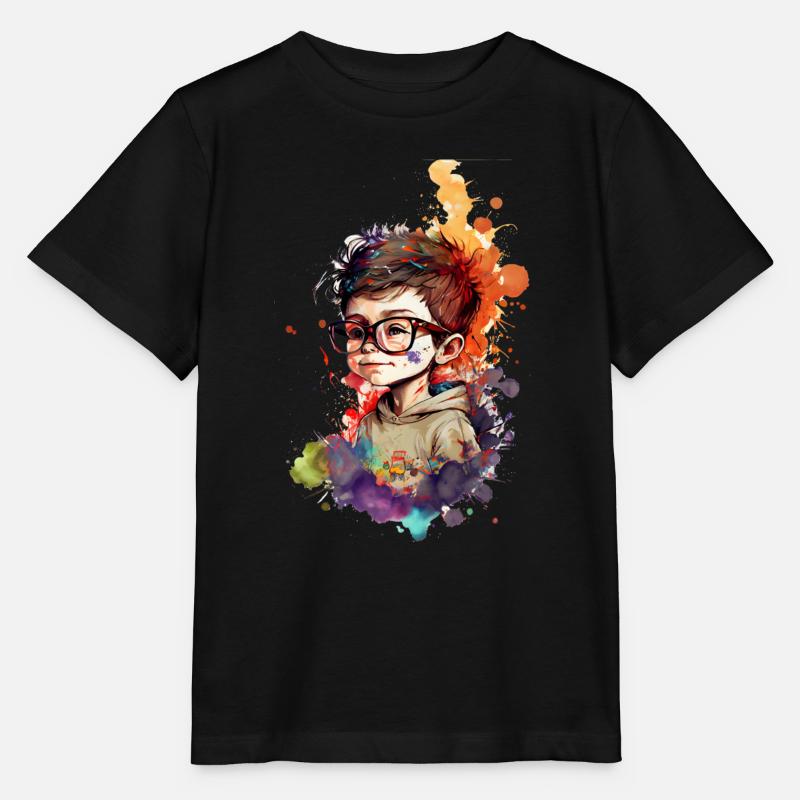 Dessin animé petit garçon avec lunettes couleur un - T-shirt bio MINI CREATOR Stanley/Stella Enfant - noir
