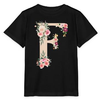 F aus Blüten - Stanley/Stella Kinder T-Shirt MINI CREATOR  - Schwarz - Vorne - Mikhail (115cm)