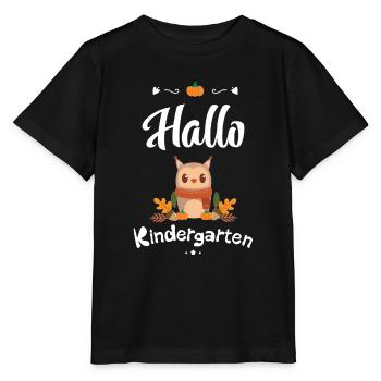 süßes Eulen Design mit Herbstmotiven - Stanley/Stella Kinder T-Shirt MINI CREATOR  - Schwarz - Vorne - Mikhail (115cm)