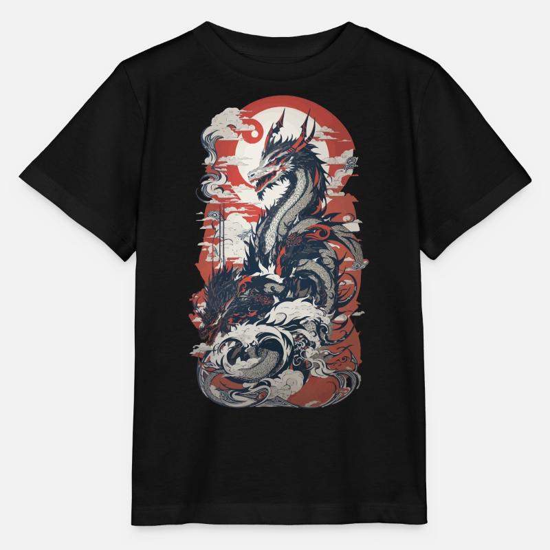 Ukiyo-E Stil Drache im Retro Design Kunst - Stanley/Stella Kinder T-Shirt MINI CREATOR  - Schwarz