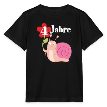 Schnecke gratuliert zum 4. Geburtstag ich bin vier - Stanley/Stella Kinder T-Shirt MINI CREATOR  - Schwarz - Vorne - Mikhail (115cm)