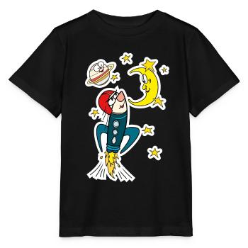 Spacerocket - Auf dem Weg zum Mond und zu den Sternen - Stanley/Stella Kinder T-Shirt MINI CREATOR  - Schwarz - Vorne - Mikhail (115cm)