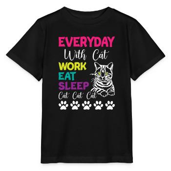 Tous les jours, c’est Chats Travail Manger Dormir Chat Chat Chat - T-shirt bio MINI CREATOR Stanley/Stella Enfant - noir - Devant - Mikhail (115cm)