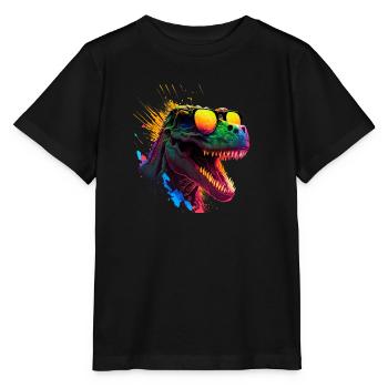 cool dino with sunglasses in black light style - Stanley/Stella MINI CREATOR Kids’ T-Shirt - black - Front - Mikhail (115cm)