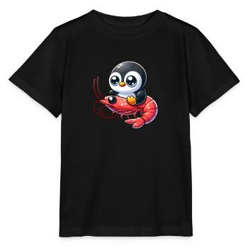 Pinguin reitet Shrimp - Stanley/Stella Kinder T-Shirt MINI CREATOR  - Schwarz - Vorne - Mikhail (115cm)