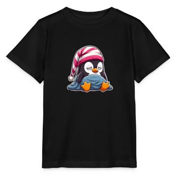 Schläfriger Pinguin im Schlafanzug - Stanley/Stella Kinder T-Shirt MINI CREATOR  - Schwarz - Vorne - Mikhail (115cm)