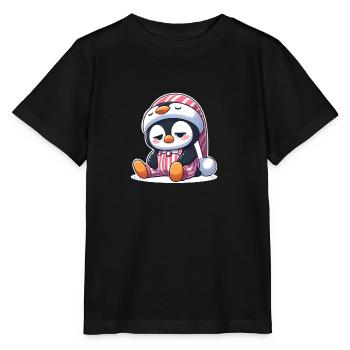 Schläfriger Pinguin im Schlafanzug - Stanley/Stella Kinder T-Shirt MINI CREATOR  - Schwarz - Vorne - Mikhail (115cm)