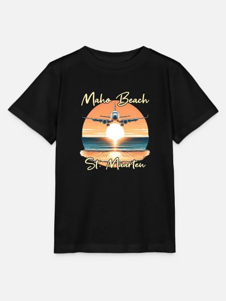 Spectacle d’avions au-dessus de la plage de Maho - T-shirt bio MINI CREATOR Stanley/Stella Enfant - noir