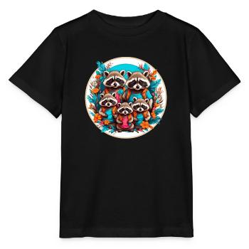 Liebenswerte Waschbärfamilie. Lustige Waschbären - Stanley/Stella Kinder T-Shirt MINI CREATOR  - Schwarz - Vorne - Mikhail (115cm)
